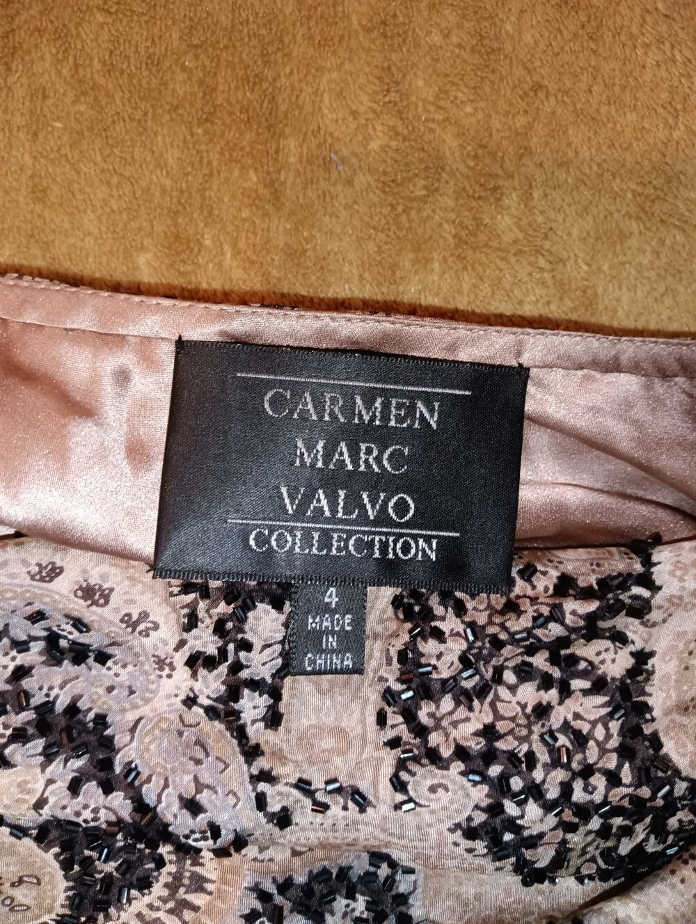 Carmen Marc Valvo Rose Gold and Black Paisley Cowl Neck Blouse - Picture 5 of 7